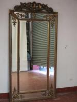 19th Century Style Reproduction Antique Crested & Carved Bevel Edged Mirror with Cushion Margin, Size H185cm x W92cm.