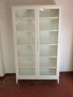 Ikea Regissor 2 Glass Door Cabinet in White with 5 Shelves. Size H203cm x W118cm x D38cm.