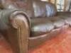 3 & 2 Seater Distressed Brown Leather Sofas with Stud Detail. Size H82cm x W200cm x D94cm & H82cmx W150cm x D94cm. - 3