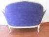 2 Seater White Painted Wooden Curved Back Sofa, Upholstered in Blue Fabric. Size H93cm x W126cm x D70cm. NOTE: condition as viewed/pictured. - 10