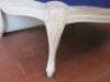 2 Seater White Painted Wooden Curved Back Sofa, Upholstered in Blue Fabric. Size H93cm x W126cm x D70cm. NOTE: condition as viewed/pictured. - 11