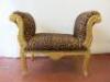 Baroque Louis XV Style Painted Gold Wood Bench with Leopard Print Fabric, Size H70cm x W93cm x D53cm.