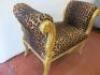 Baroque Louis XV Style Painted Gold Wood Bench with Leopard Print Fabric, Size H70cm x W93cm x D53cm. - 2