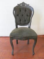 Grey Painted Chair Upholstered in Grey Fabric. NOTE: condition as viewed/pictured.