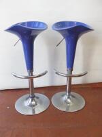 Pair of Lilac Plastic Stools on Chrome Base.