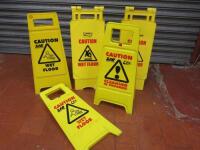 5 x Caution Wet Floor/Cleaning in Progress Signs. NOTE: 1 requires repair.