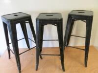 3 x Black Painted Metal Stacking Stools. H77cm.