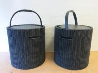 2 x Keter Grey Rattan Cool Stools. Size H44 x DIA43cm.