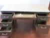 All Steel Equipment Inc, American Made Metal Desk with Vinyl Top on 2 Pedestals with Centre Draw. Size H74 x W150 x D76cm. - 5