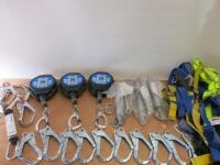 Quantity of Fall Arrest Harness Equipment to Include: 3 x G-Force Fall Arrest Blocks, Model CR200-200-12M, 3 x G-Force AZ800 Roof Lanyards, 7 x Harnesses. Comes with Assorted Clips & Lanyards (As Viewed/Pictured).