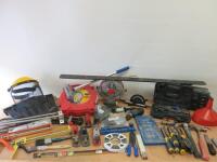 Quantity of Assorted Tools & Hardware Items to Include: Hand Tools, Radio, Drill Bits, Brick Layers Tools, Snow Chain, Visor & Others (As Viewed/Pictured).