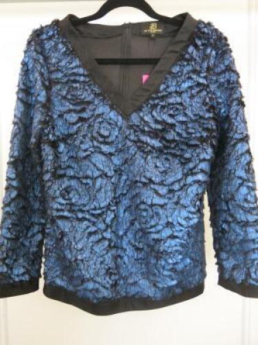 Black Sapote Mayfair Ladies Blue/Black Round Neck Textured Coat with Zip Front. Size S. RRP &pound;515.