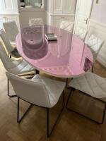 Large Oval Dining Table with Mirrored Pink Top. W244 x H76 x D90.