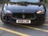 AE18 LUW: Maserati Ghibli DV6, 4 Door Saloon in Black. Automatic, Diesel, Mileage 35,896, First MOT Required. Black Leather Interior. Comes with 2 Keys, Manuals and Service Book with 3 Stamps, No V5.CONDITION REPORT: Front near side wing & passenger door - 5