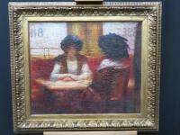 French Ladies at the Bar' Oil on Canvas, Signed by the Artist in Gilt Frame. Size 73 x 64cm.