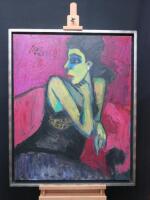 Gernot Kissel 1939 ' Girl on Purple' 1996 Oil on Canvas, Signed by the Artist. Framed. Size 87 x 107cm.