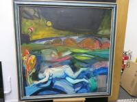 Isabel Alexander (1910-1996) 'Reclining Nude' Oil on Board 1965, Framed. Size 120 x 120cm.