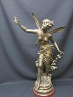 Fee Aux Fleurs Cast Bronze Fairy Statue on Marble Base.