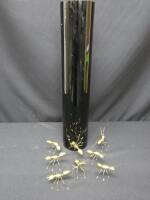 Black Vase with 8 Bronze Ants Climbing. NOTE: 7 of the ants require re-attaching to side of vase.