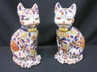 Pair of Chinese Cats, Decorated with Flowers & Leaves. Signed on the Bottom (As Pictured). Size (H) 36cm.