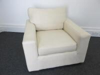 Woven Fabric Cream Armchair with Seat & Back Cushion. Size H70cm x W87cm x D90cm.