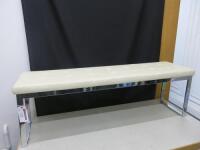 Cream Faux Leather Upholstered Bench with Chrome Legs. Size H49cm x W150cm x D40cm.