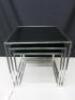 Nest of 3 Side Tables, Chrome Frame, Smoked Glass Top. Size H50cm x W50cm x D50cm. - 3