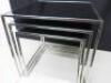 Nest of 3 Side Tables, Chrome Frame, Smoked Glass Top. Size H50cm x W50cm x D50cm. - 4