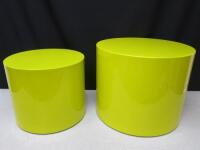 2 x Assorted Sized Danetti Pebble Mustard Gloss Plastic Nesting Side Tables, Size H38cm x Dia 48cm.
