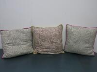 3 x Patterned Cushions with Coloured Trim. Size 50cm x 50cm.