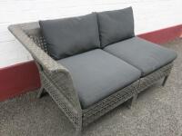 Rattan 2 Piece Sofa with 4 x Cushions. Size H74 x W140 x D80cm.