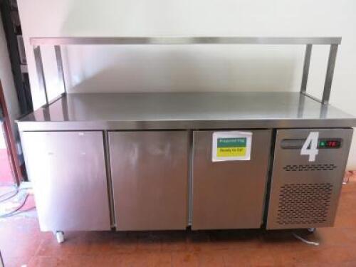 Sterling 3 Door Mobile Stainless Steel Refrigerator Prep Table with Shelf Over, Model SPP-7-180-30 SP CIR, DOM 2017. Size Total H123cm x W180cm x D70CM