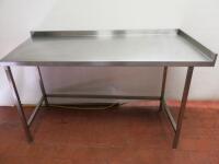 Stainless Steel Prep Table with Part Splash Back & Adjustable Feet. Size H90cm x W155cm x D70cm.