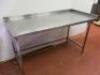 Stainless Steel Prep Table with Part Splash Back & Adjustable Feet. Size H90cm x W155cm x D70cm. - 2