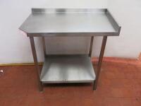 Stainless Steel Prep Table with Part Splash Back, Shelf Under & Adjustable Feet. Size H90cm x W100cm x D65cm.