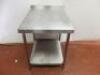 Stainless Steel Prep Table with Part Splash Back, Shelf Under & Adjustable Feet. Size H90cm x W66cm x D90cm.