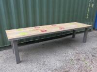 Wooden Top Dining Table on Metal Frame with 5 Heavy Grey Box Metal Legs, Size H75cm x W300cm x D85cm.