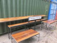 5 x Assorted Sized Wooden Top Tables/Counters on Box Metal Frames to Include: 2 x H100cm x W244cm x D45cm, 1 x H75cm x W330cm x D40cm with "Naturally Fast Food" Illuminated Sign, 1 x H75cm x W135cm x D60cm & 1 x H40cm x W120cm x D65cm.