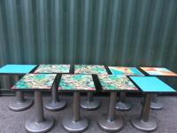 9 x Metal Frame Bar/Restaurant Tables with Square Perspex Tops & Heavy Metal Bases, Size H80cm x W50cm x D60cm.