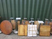 Large Quantity of Assorted Sized Metal Bases & Wooden Tops to include: 19 x Bar/Restaurant Table Bases, H74cm & 2 x Coffee Table Bases, H44cm & 16 x Wooden Table Tops to Include 5 x Round & 11 x Square.
