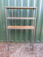 Large Metal Box Frame 3 Shelf Unit with Wooden Shelves. Size H180cm x W110cm x D37cm.