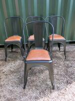 4 x Black Metal Pressed Stacking Chair with Brown Faux leather Padded Seat. Size H90cm.