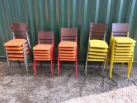 29 x Warings Furniture Stacking Metal Framed Chairs Upholstered in Hop Sack with Padded Seats to Include: 13 x Yellow & 16 x Red, Size H85cm.