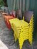 29 x Warings Furniture Stacking Metal Framed Chairs Upholstered in Hop Sack with Padded Seats to Include: 13 x Yellow & 16 x Red, Size H85cm. - 7