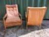 Pair of Wooden Button Back Armchairs Upholstered in Soft Brown Leather with Padded Arm Rests. Size H90cm x W55cm x D60cm. - 6