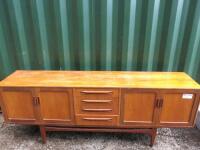 Retro Wooden Sideboard with 4 Doors & 4 Drawers, Size H80cm x W210cm x D45cm. NOTE: condition (As Viewed/Pictured).