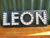 Large "Leon" LED Light Sign on Metal Box, H50cm x W140cm x D5cm. NOTE: sign is untested.