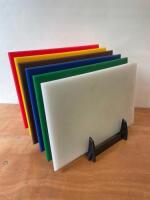 Set of 6 x Chopping Boards on Plastic Rack. Size 45 x 30cm.