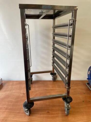 Vogue 7 Rack Mobile Trolley in Polished Stainless Steel. Size H90 x W39 x D55cm.