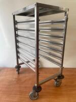 Vogue 7 Rack Mobile Trolley in Polished Stainless Steel. Size H90 x W39 x D55cm.